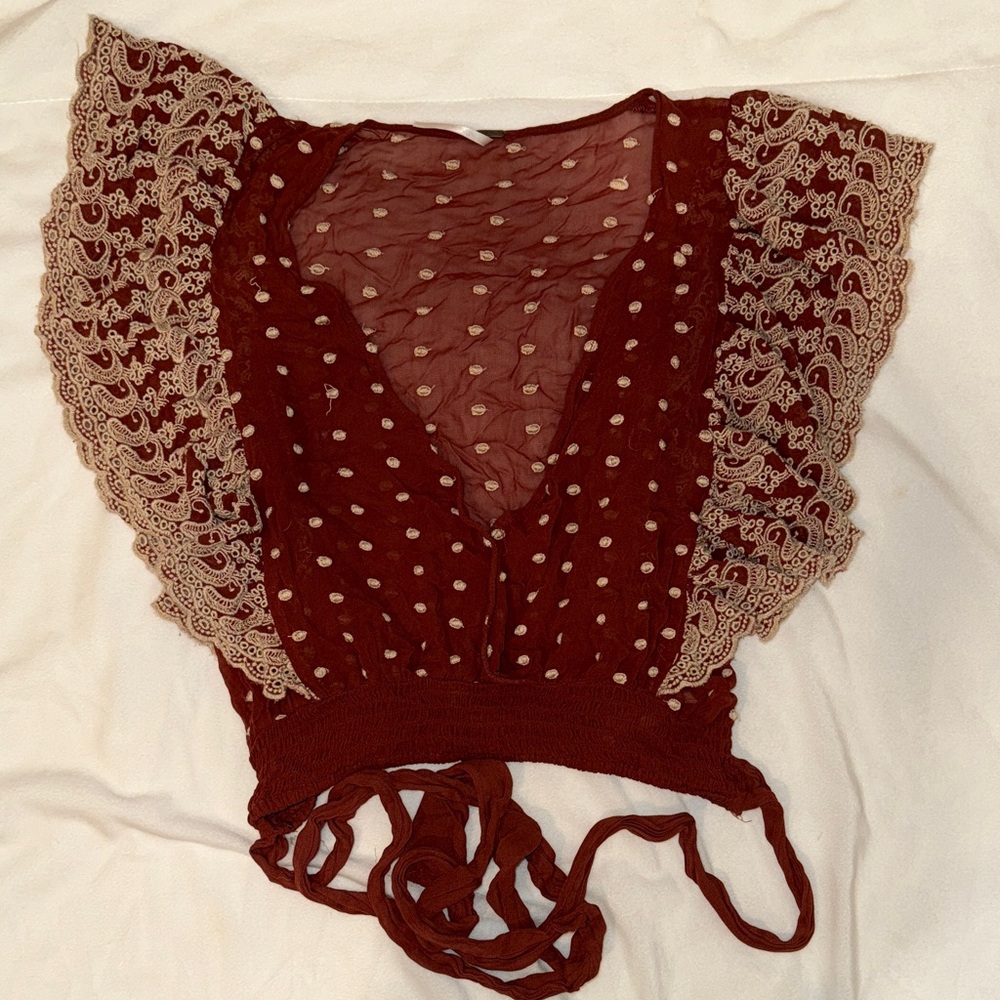 Free People Embroidered Rust Top